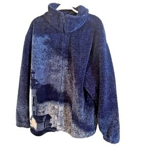 Vtg Adventure Pass Zip Front Fleece Jacket Lighthouse Double Sided USA XL
